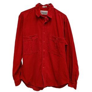 Vintage 90s Expressions Mens Corduroy Shirt Medium Red Button Down Long Sleeves
